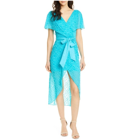 alice olivia blue Seuss dot Darva Faux Wrap Party Dress Dresses